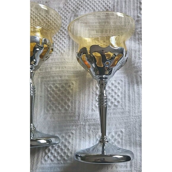 (2) 1940s Art Deco Farber Bros Krome Kraft Amber Cambridge Glass Cordials - Picture 2 of 7